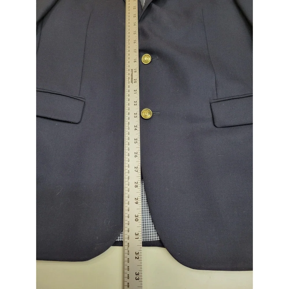Stafford Mens Blazer 42L Navy Blue 100% Wool Slim Fit Gold Buttons Sport Coat